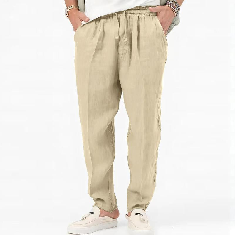 Men's Solid Color Cotton Linen Pocket Casual Pants 63047033Y