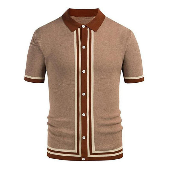Men's Lapel Stripe Short Sleeve Polo Shirt 22757987X