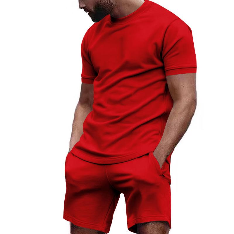 Men's Solid Loose Short Sleeve T-shirt Shorts Sports Set 39155105Z