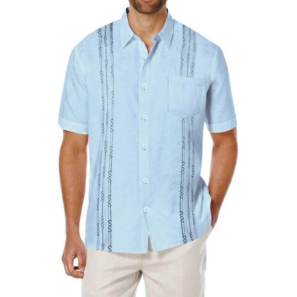 Kortermet skjorte i sommerlin, brodert for menn 57349423X