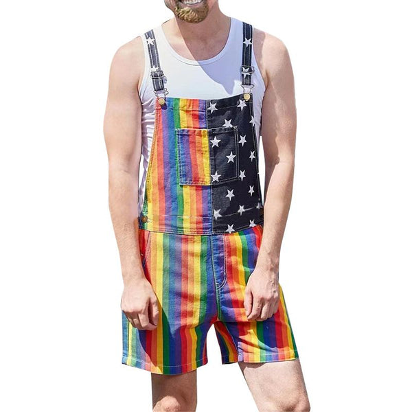Men's Casual Independence Day Rainbow Denim Overalls 12594468Y