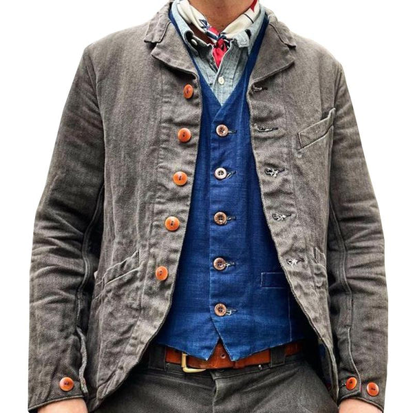 Men’s Retro American-style Lapel Leather Jacket - Plus Size