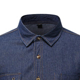 Men's Casual Washed Cotton Pocket Long Sleeve Denim Shirt 69658860M