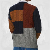 Men's Patch Contrast V-Neck Cardigan Sweater Jacket