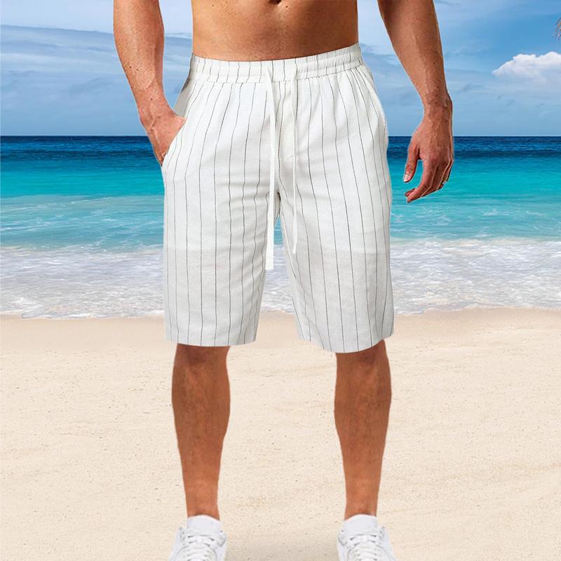 Men's Striped Tether Elastic Waist Boardshorts Casual Shorts 31275814X