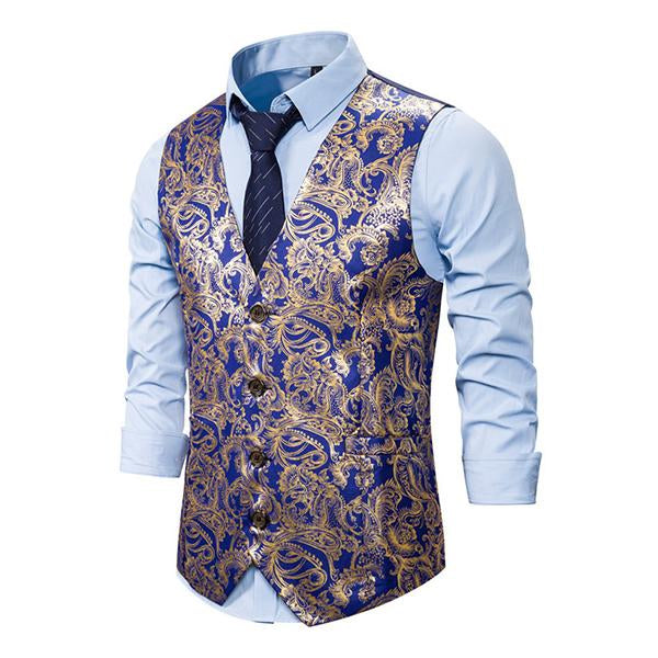 Mens Ethnic Print V-Neck Dress Vest 36969724M Vests