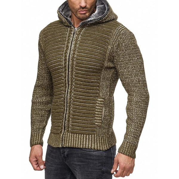 Men's Casual Slim Fit Long Sleeve Hooded Knit Jacket 15865031M