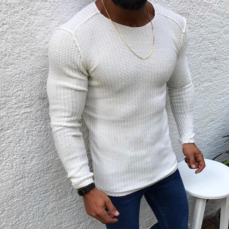 Men's Casual Slim Round Neck Long Sleeve Knitted Sweater 78200361M