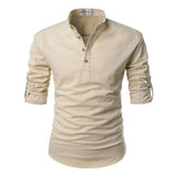 Mens Solid Color Stand Collar Shirt 65064408X Khaki / S Shirts & Tops