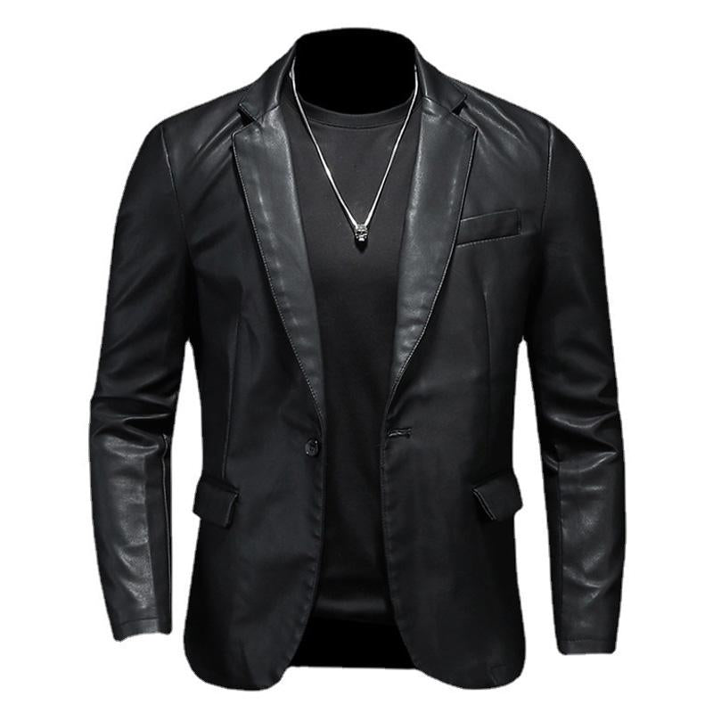 Blazer de cuero de botonadura sencilla para hombre 31439174X