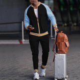 Men's Stand Collar Sport Zipper Two-Piece Set 83735955X