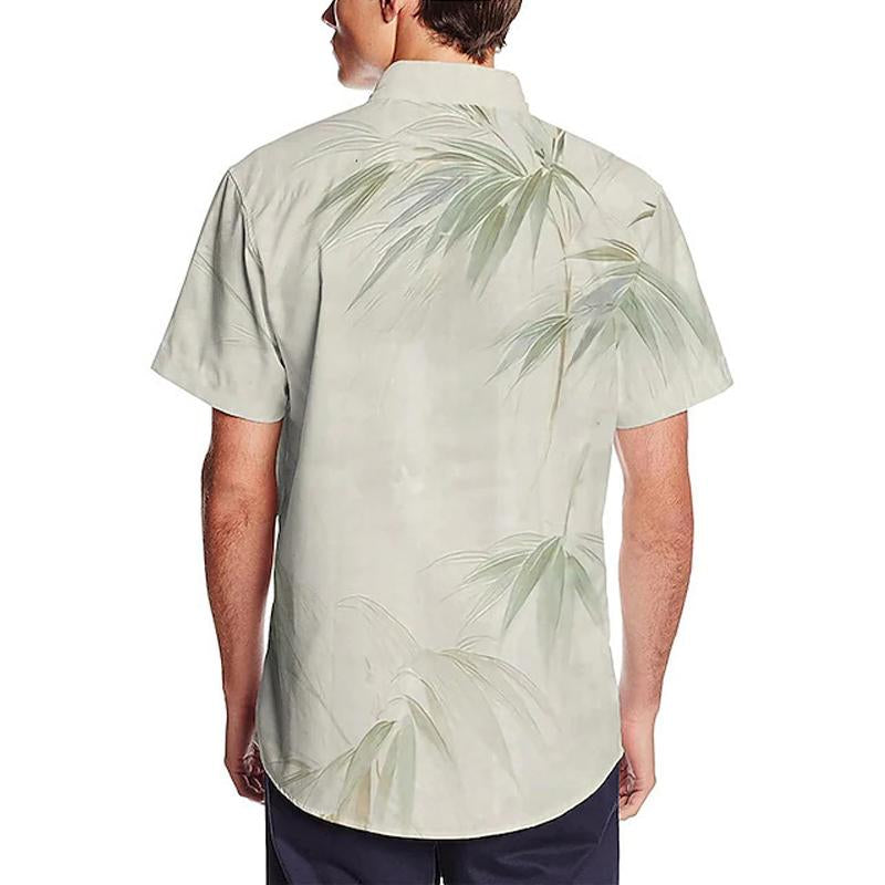 Men's Hawaiian Bamboo Print Short Sleeve Shirt 95953652X