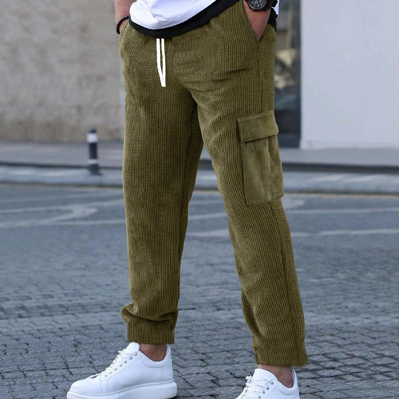 Men's Corduroy Sport Loose Straight Multi Pocket Pants 26046515M