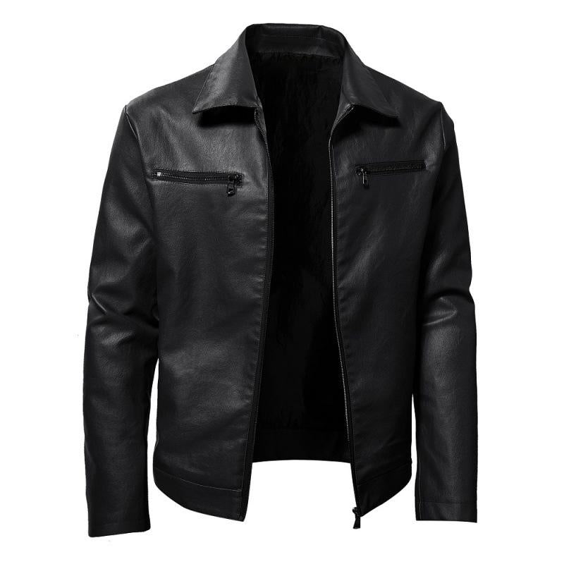 Veste en cuir zippée à col revers pour homme 82345117X