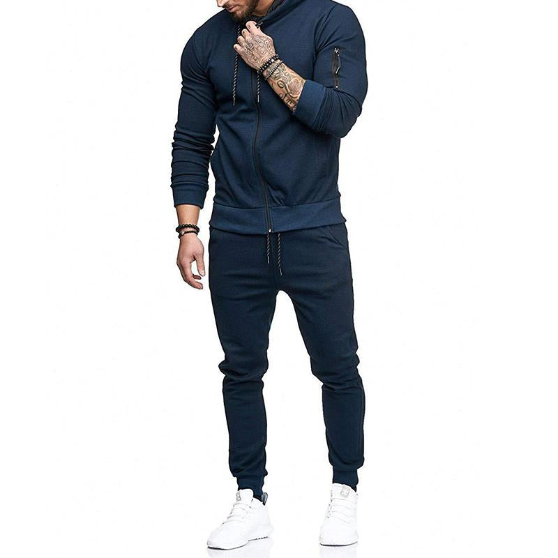 Men's Casual Sports Hooded Zipper Sweatshirt Trousers Set 59192174M