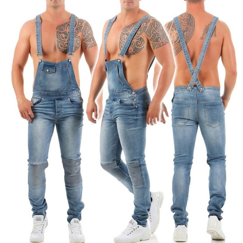 Salopette en jean déchirée de couleur unie pour hommes 39074979Y