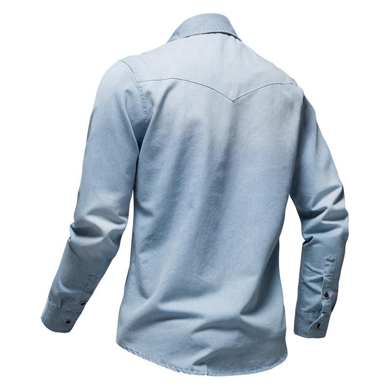 Men's Casual Lapel Long Sleeve Washed Denim Shirt 36975779M