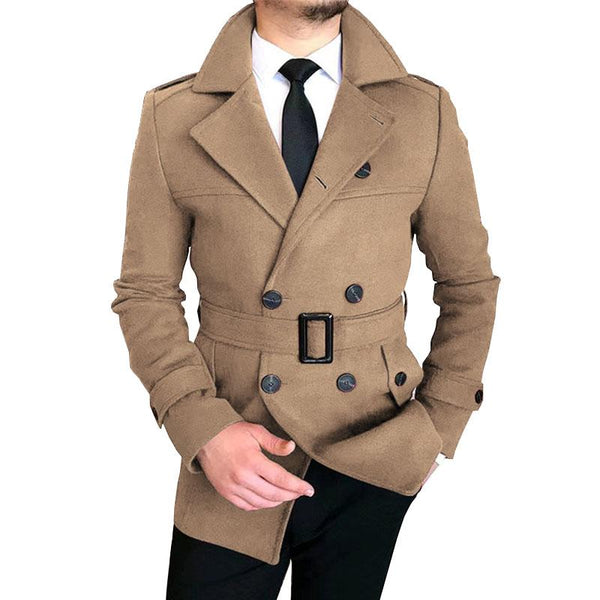 Men's Vintage Lapel Double Breasted Belted Trench Coat 39235809M