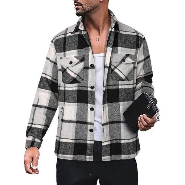 Men's Plaid Shirt Long Sleeve Button Down Casual Jacket 78190706X