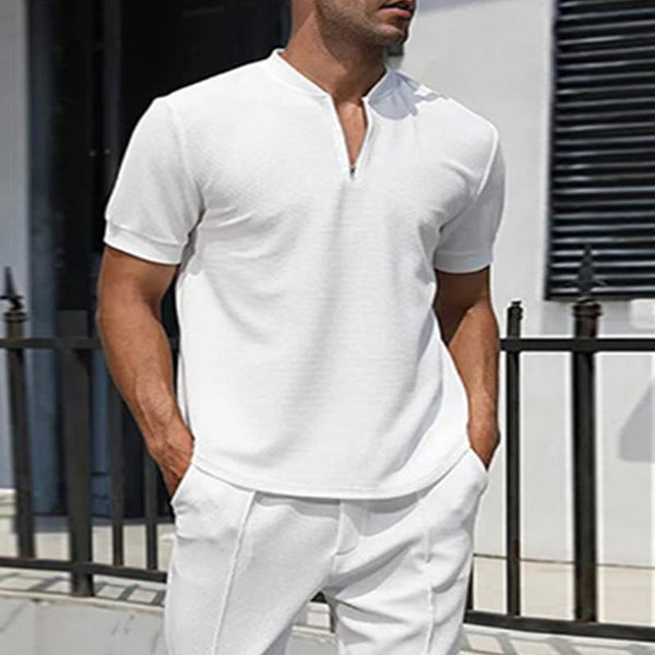 Men's Casual V-Neck Solid Color Short-Sleeved T-Shirt 40759459M