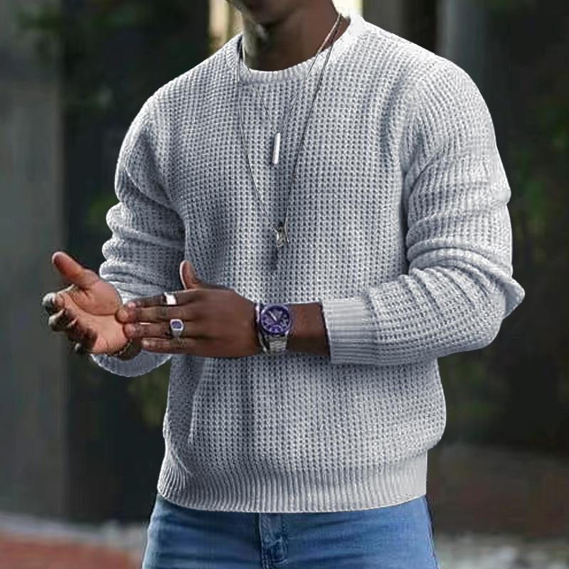 Men's Waffle Long Sleeve Crew Neck Sweater (Necklace Excluded) 23194177T