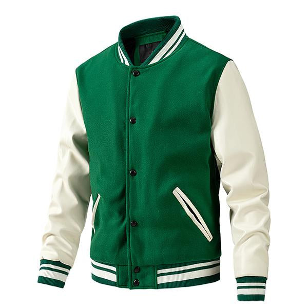 Men's Casual Slim Thin Cotton Wool Colorblock Baseball Jacket 39620548M