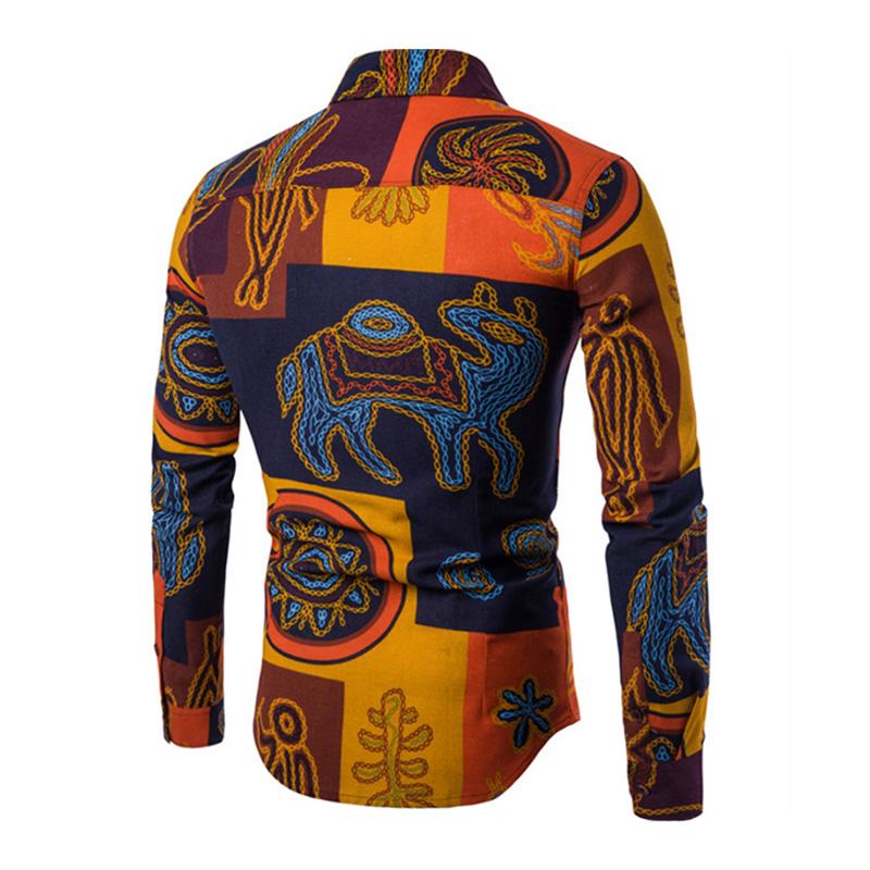 Camicia a maniche lunghe slim con stampa etnica vintage da uomo 52004520M