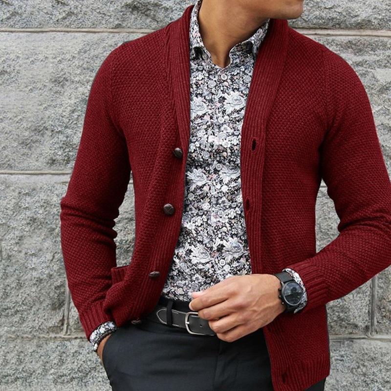 Men's Solid Color Single Breasted Knit Jacket 84274861X