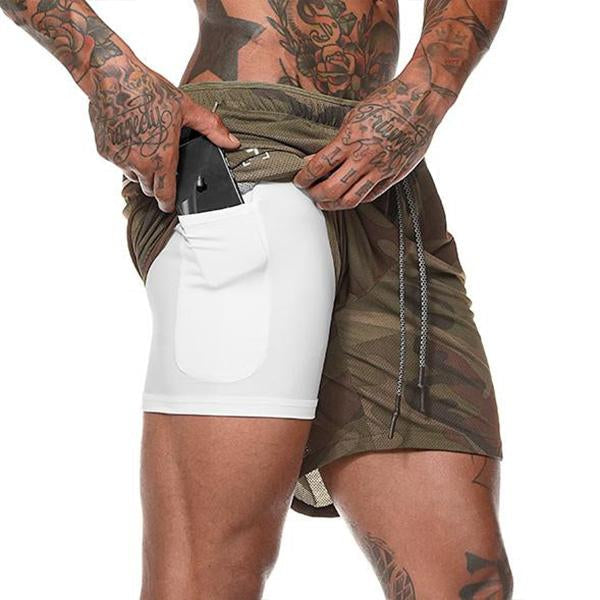 Mens Double Layer Quick Dry Shorts 50261420M Green Camouflage / M