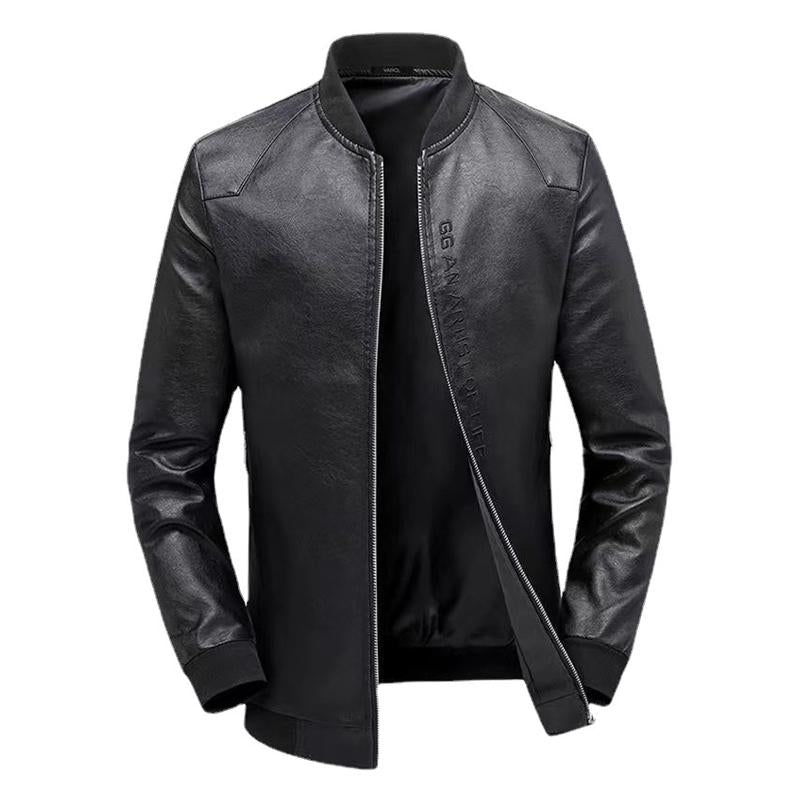Men's Leather Vintage Punk Fleece Jacket 27095385X