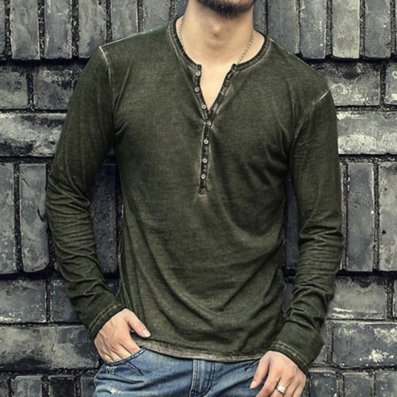 Men's Distressed Vintage Style V-neck Long Sleeve T-Shirt 70724462X