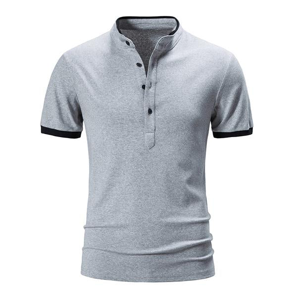 Men's Summer Stand Collar Colorblock Short Sleeve POLO Shirt 05834334X