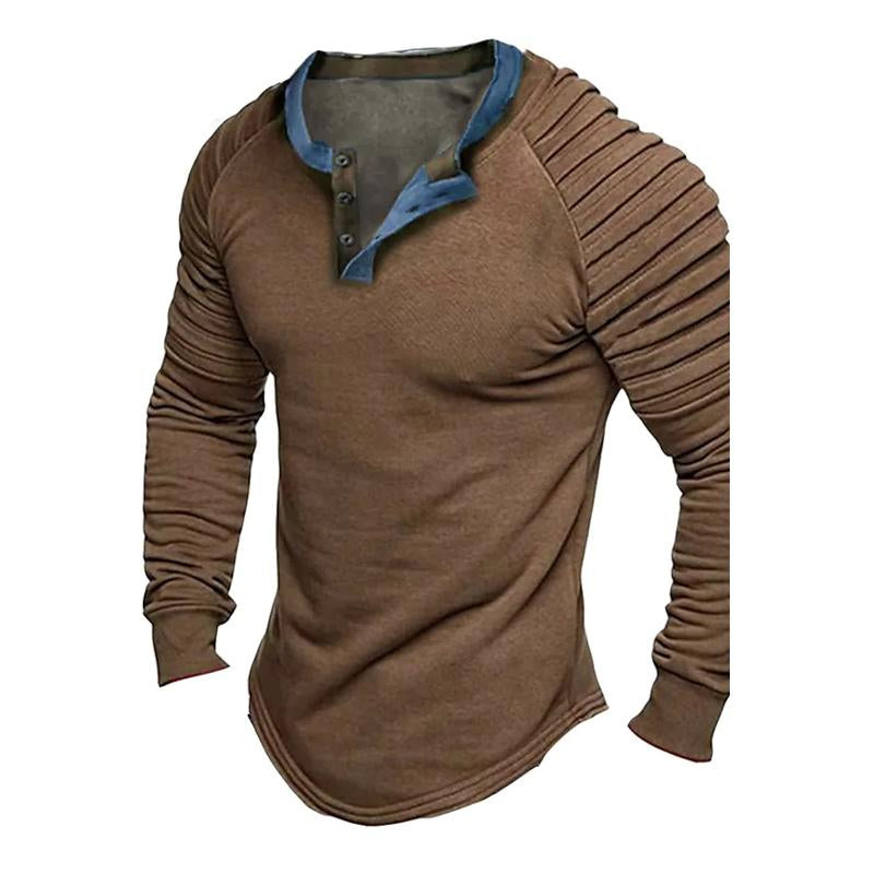 Men's Solid Color Long Sleeve Henley Shirt 0344252X