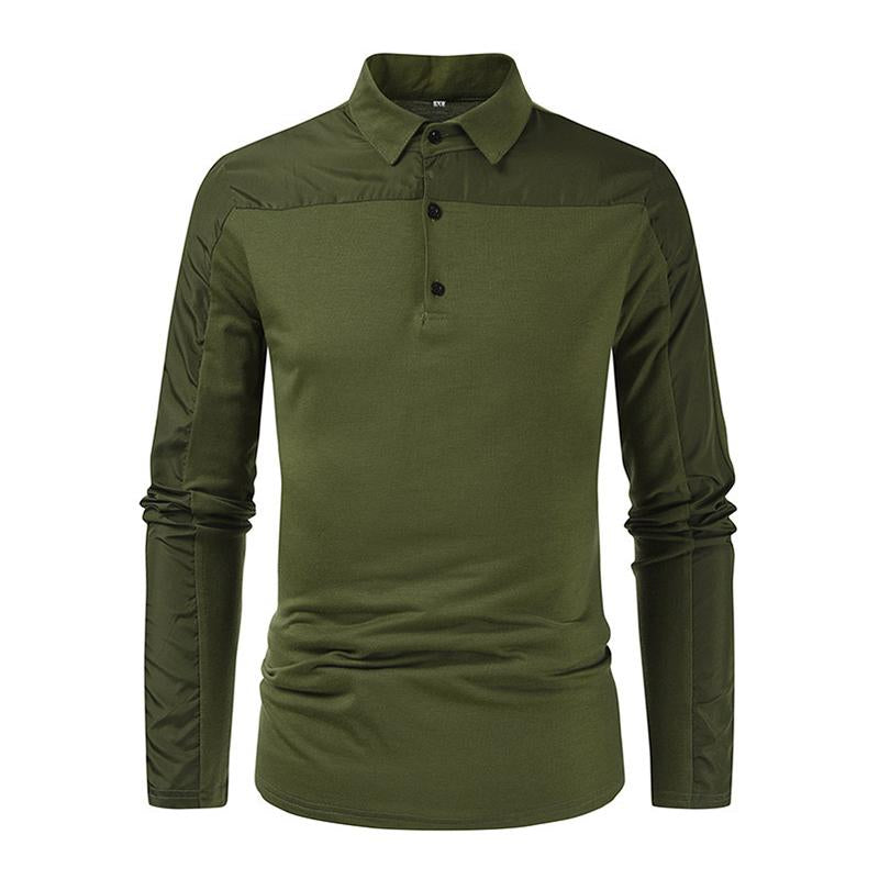 Men's Casual Solid Color Patchwork Loose Lapel Polo Shirt 73098346M