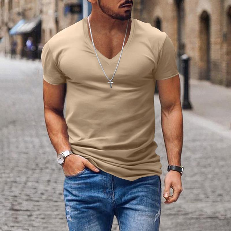 Men's Casual V Neck Solid Color Basic Short Sleeved T-shirt 53194486M