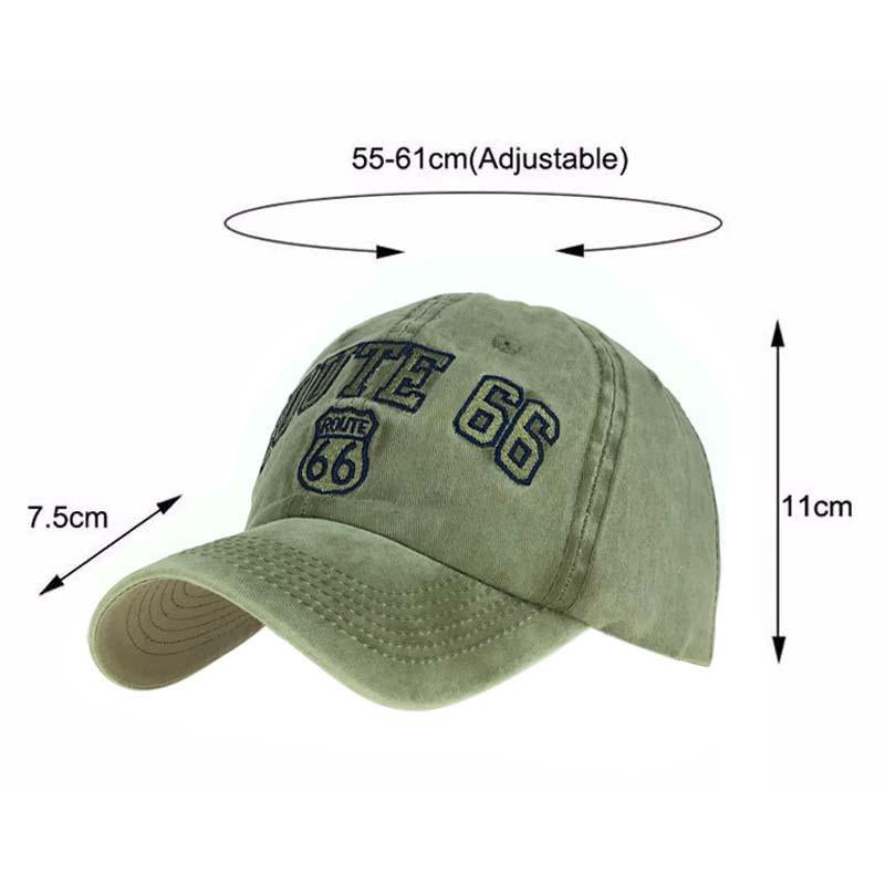 Cotton Distressed Washed Route 66 Embroidered Baseball Cap 96546640M