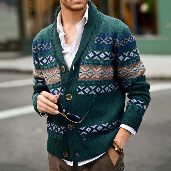 Men's Vintage Jacquard Knit Cardigan Jacket 88870418M