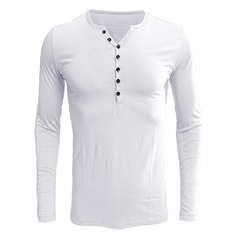 Men's Long Sleeve Solid Color Henley Shirt 70774605X