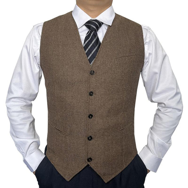 Men's Herringbone Pattern V-neck Suit Groom and Best Man Vest 26434573X