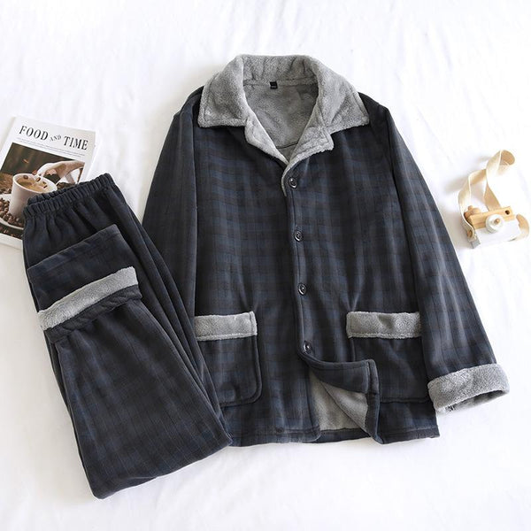 Men's Flannel Thermal Long Sleeve Pajama Set 48331238Y