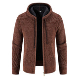 Men's Casual Hooded Thick Fleece Warm Zipper Knitted Cardigan 39292531M