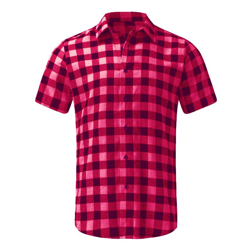 Men's Loose Plaid Shirt Casual Short Sleeve Lapel Shirt 18193566X