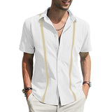 Men's Lapel Colorblock Linen Shirt 58965828X