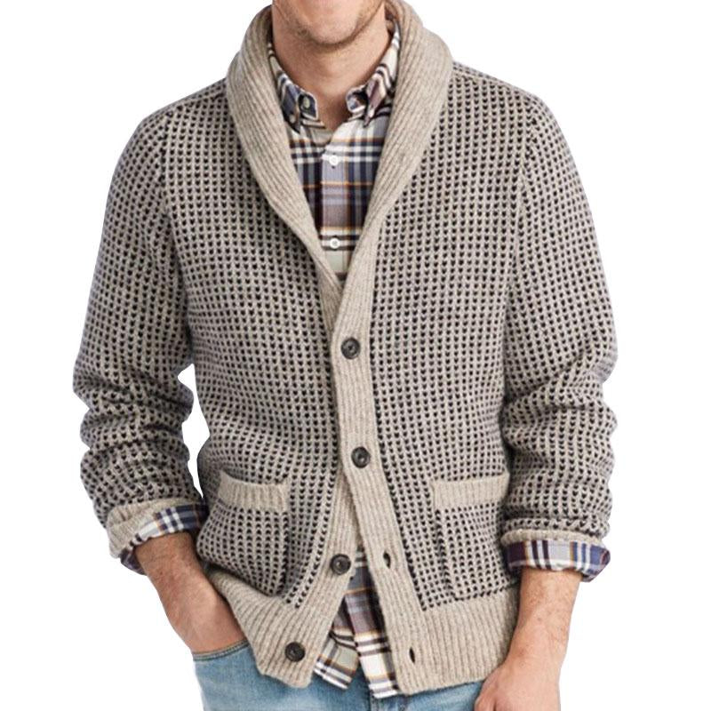 Men's Lapel Jacquard Casual Sweater Cardigan 15799538M