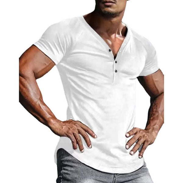 Men's V-neck Solid Color Casual Short-sleeved T-shirt 45537282X