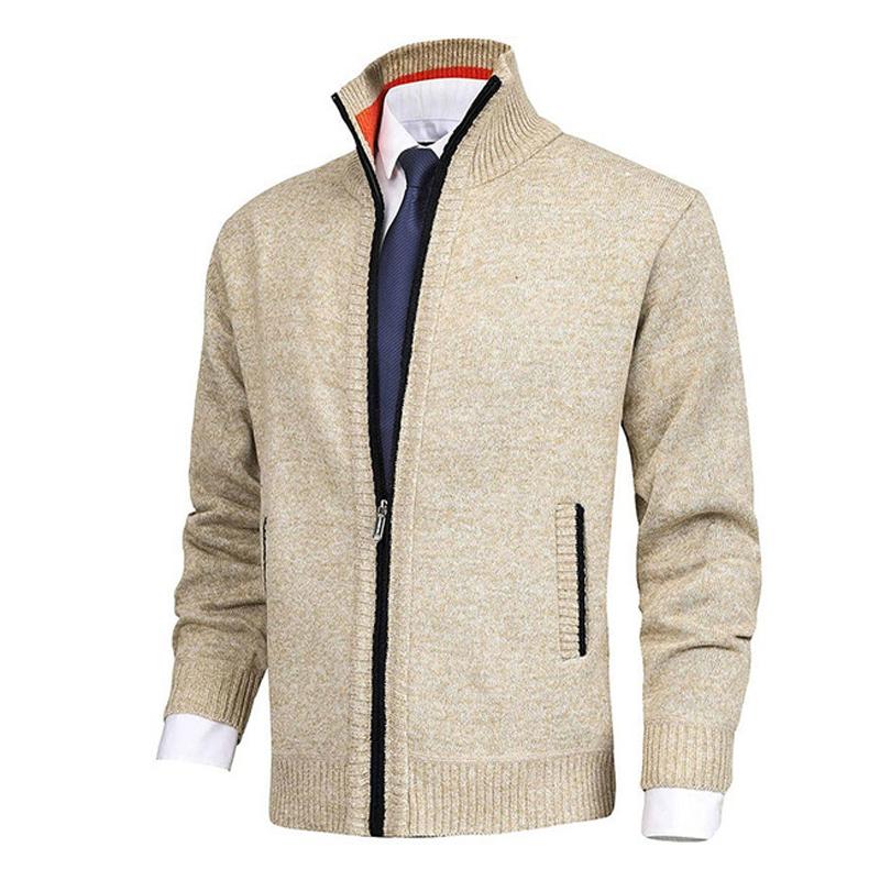 Einfarbiger Strickjacke mit Stehkragen für Herren 70313014X