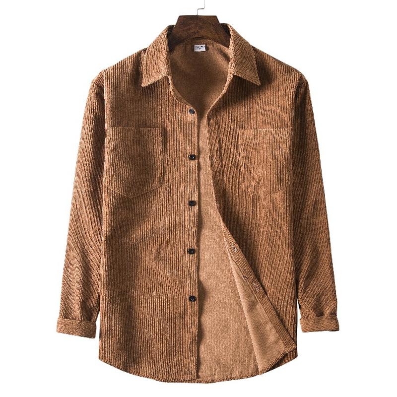 Men's Solid Color Corduroy Long Sleeve Shirt 45368565X