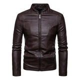 Men's Casual Biker Baseball Collar Leather Jacket 76940403M
