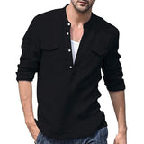 Men's Casual Solid Color Stand Collar Long Sleeve Shirt 73086966Y