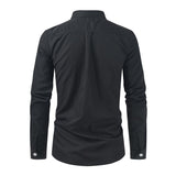 Men's Multi Pocket Casual Lapel Solid Color Long Sleeve Shirt 98494427X